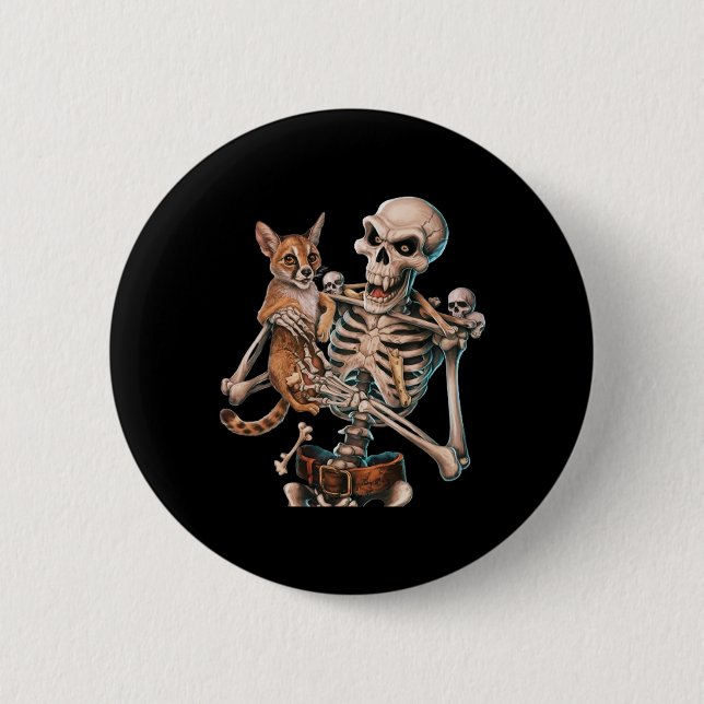 Skelett mit einer Katze Skull Kitty Halloween Men  Button (Vorderseite)