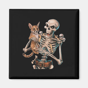 Skelett mit einer Katze Skull Kitty Halloween Men Magnet