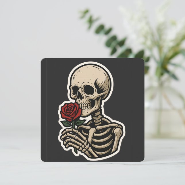 Skelett mit einer Rose - Sticker für künstlerisch- (Stehend Vorderseite)
