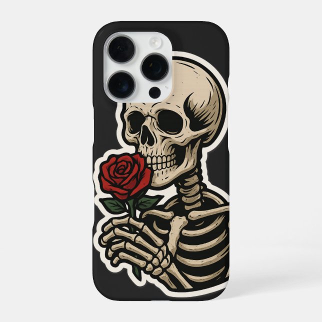 Skelett mit einer Rose - Sticker für künstlerisch- iPhone Hülle (Rückseite)