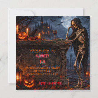 Skelett mit Getränk Halloween-Party-Einladung Einladung