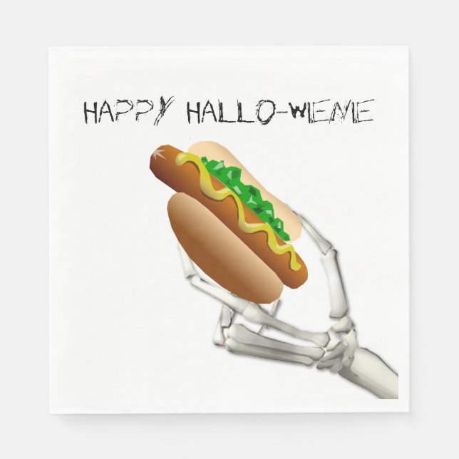 Skelett mit Hot Dog Halloween Paper Napkins Serviette (Vorderseite)