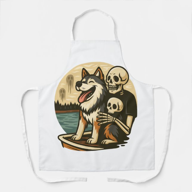 Skelett mit Hund auf einem gespenstischen See Horr Schürze (Vorderseite)
