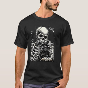Skelett mit Katze Halloween-Kostüm Totenkopf Katze T-Shirt