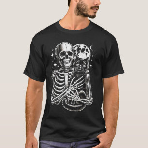 Skelett mit Katze Halloween-Kostüm Totenkopf Katze T-Shirt