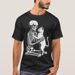 Skelett mit Katze Shirt Faules Halloween Kostüm