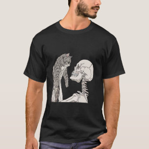 Skelett mit Katze T-Shirt Faules Halloween-Kostüm