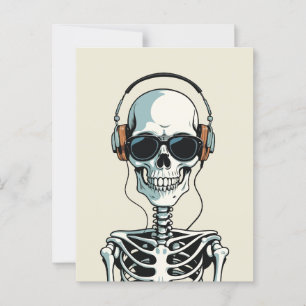 Skelett mit Kopfhörer Postkarte