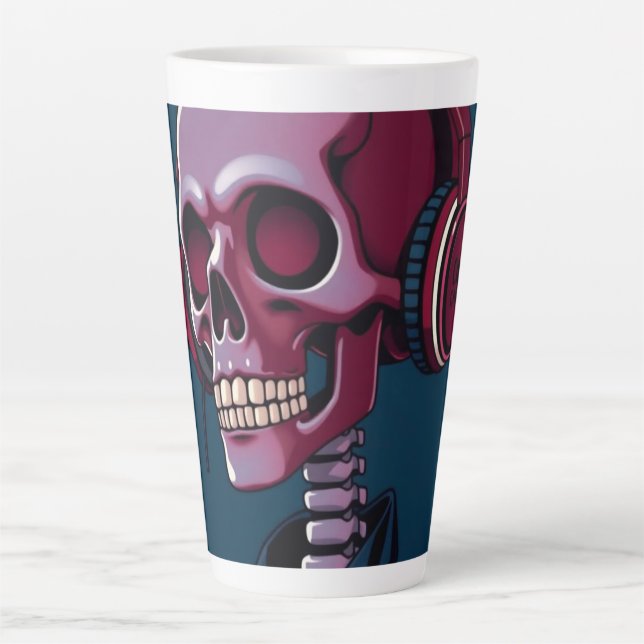 Skelett mit Kopfhörern Milchtasse (Vorderseite)