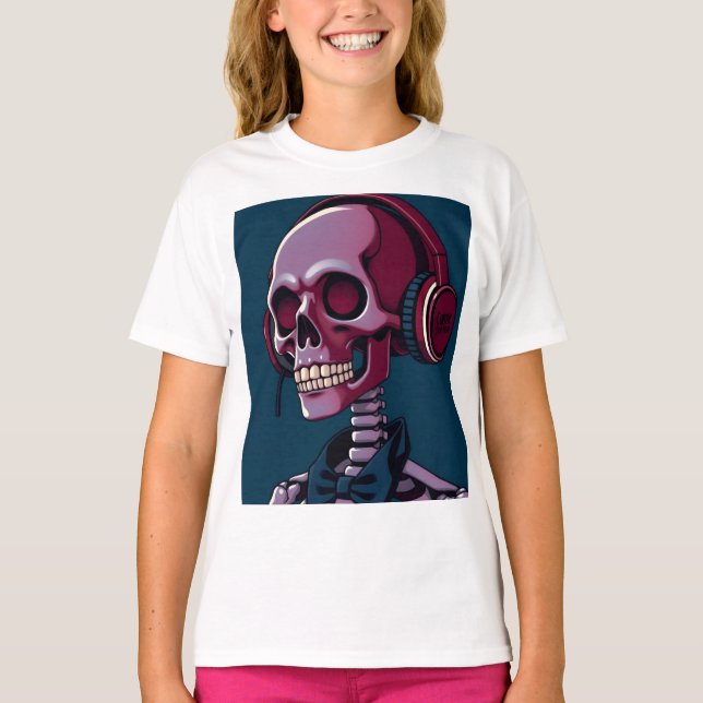 Skelett mit Kopfhörern T-Shirt (Vorderseite)