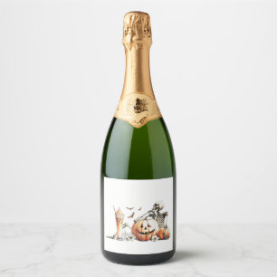 Skelett mit Kürbis und trinken. Halloween.