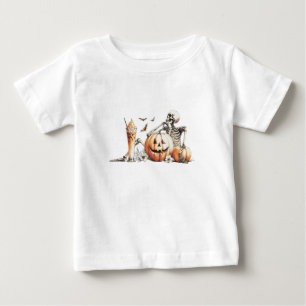 Skelett mit Kürbis und trinken. Halloween. Baby T-shirt