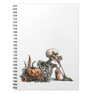 Skelett mit Kürbis und trinken. Halloween Notizblock