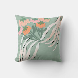 Skelett mit Pumpkin Bouquet Kissen