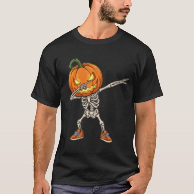 Skelett mit Pumpkin Head Dab Dance Halloween T-Shirt (Vorderseite)