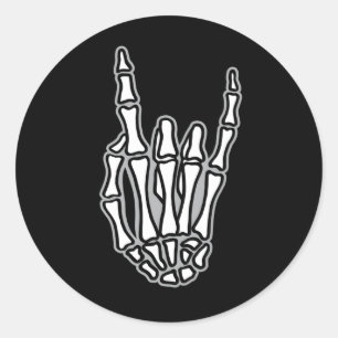 Skelett mit Rock- und Rollschild Runder Aufkleber