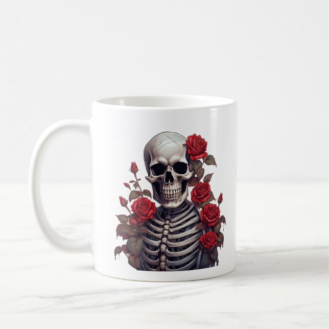 Skelett mit Rote Rosen Kaffeetasse (Links)
