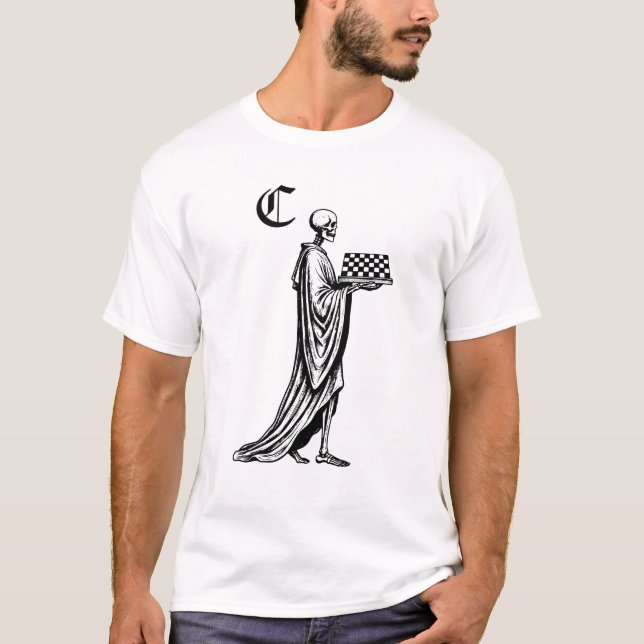 Skelett mit Schachbrett T-Shirt (Vorderseite)