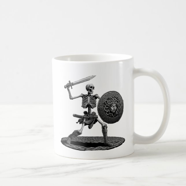 Skelett mit Schwert und Schild Kaffeetasse (Rechts)