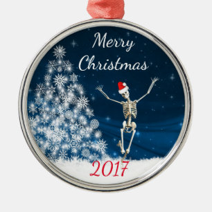 Skelett mit Weihnachtsmannmütze "Weihnachten 20xx Silbernes Ornament
