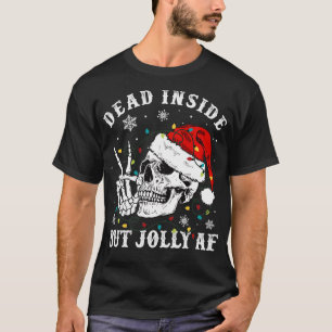 Skelett Mit Weihnachtsmannmütze Weihnachtsbeleucht T-Shirt