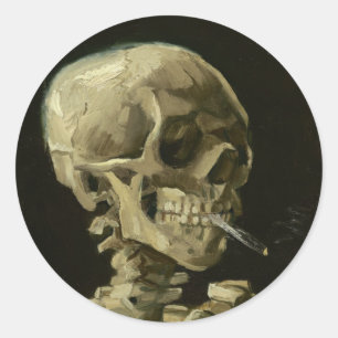 Skelett mit Zigarette von Van Gogh Runder Aufkleber