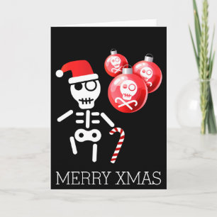Skelett mit Zuckerstange, Weihnachtsmannmütze Feiertagskarte