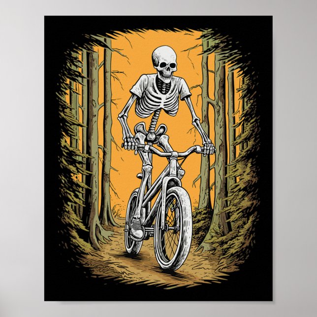 Skelett Mountain Bike Radfahrer Skeletton Hallowee Poster (Vorne)