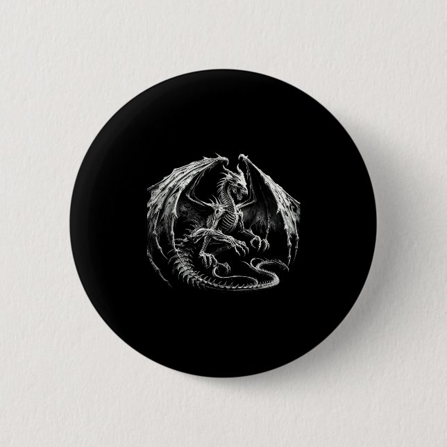 Skelett Mythischer Drache Feuer Atmung Fantasy Ha Button (Vorderseite)