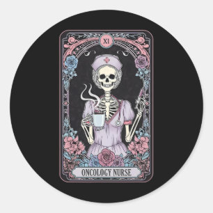 Skelett-Onkologie-Krankenschwester-Tarotkarte Onko Runder Aufkleber