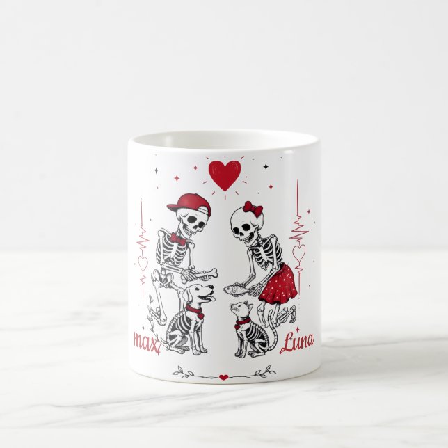 Skelett-Paar füttert Hund und Katze Kaffeetasse (Mittel)