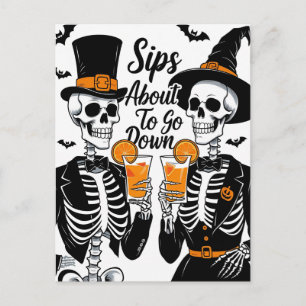 Skelett-Paar Halloween Feiertagspostkarte