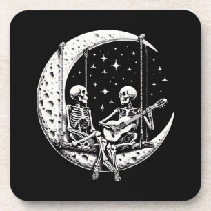 Skelett-Paar-Mond-Gitarre Getränkeuntersetzer