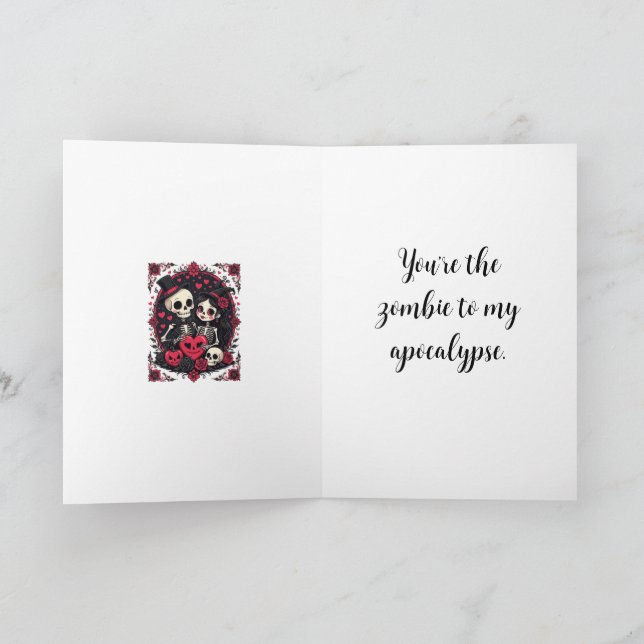 Skelett-Pärchen mit Vorliebe für Halloween Karte (Innenseite)