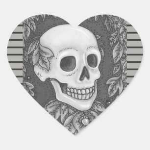 SKELETT-PORTRAIT, TOTENKOPF-HALLOWEEN-STICKERBOGEN Herz-Aufkleber