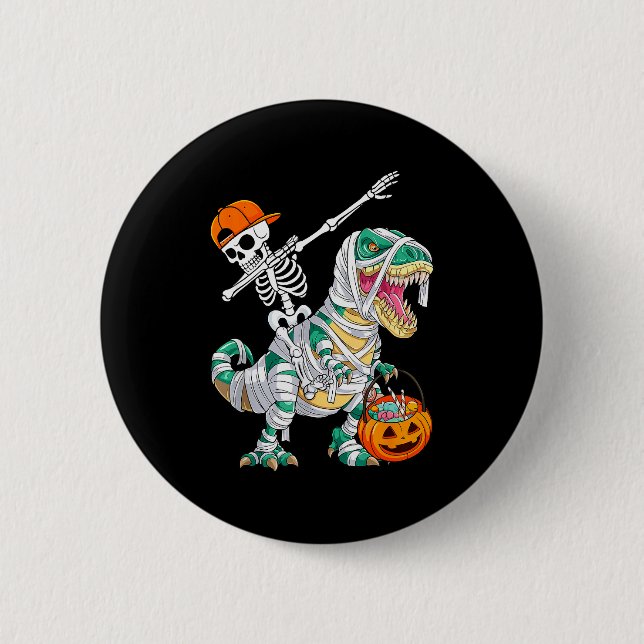 Skelett Reiten Tanzender Dab Dinosaurier T Rex Hal Button (Vorderseite)