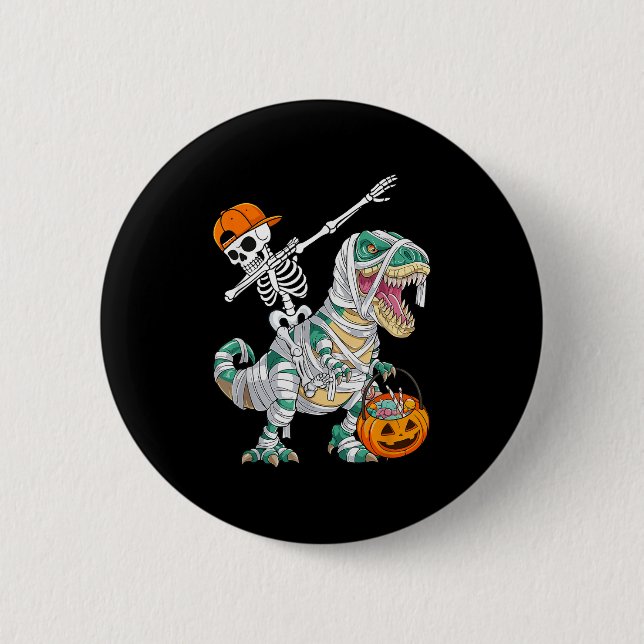 Skelett Reiten Tanzender Dab Dinosaurier T Rex Hal Button (Vorderseite)