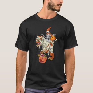 Skelett reitende Dinosaurier-Mumien-Kürbis-Hallowe T-Shirt