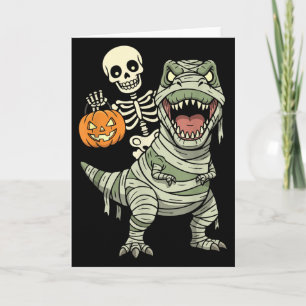 Skelett reitende Mumie Dinosaurier T Rex Halloween Karte