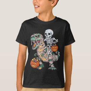 Skelett reitende Mumie Dinosaurier T Rex Halloween T-Shirt