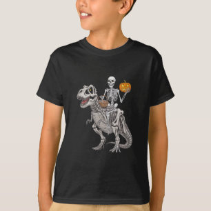 Skelett reitende Mumie Dinosaurier T Rex Halloween T-Shirt