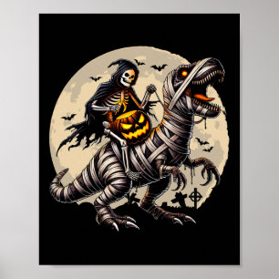 Skelett-Reitende-Mumie-Dinosaurier-T-Rex-Kürbis-Lu Poster