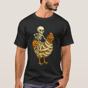 Skelett-Reitende-Mumien-Huhn-Halloween-lustige-Pum T-Shirt