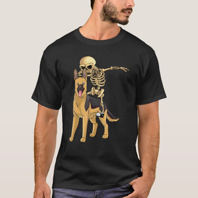 Skelett Reitender Deutscher Schäferhund Fauler Hal T-Shirt (Vorderseite)