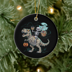 Skelett Reitender Dinosaurier T Rex Halloween-Kürb Keramik Ornament