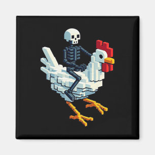 Skelett Reitender Huhn Block Stil Pixel Art Gami Magnet