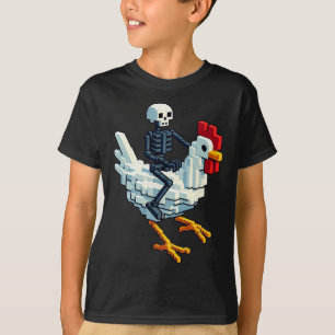 Skelett Reitendes Huhn Block Stil Pixel Art Gami T-Shirt