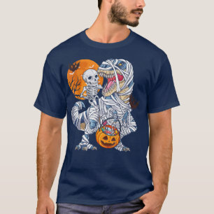 Skelett Riding Mummy Dinosaur Funny Halloween Pum T-Shirt