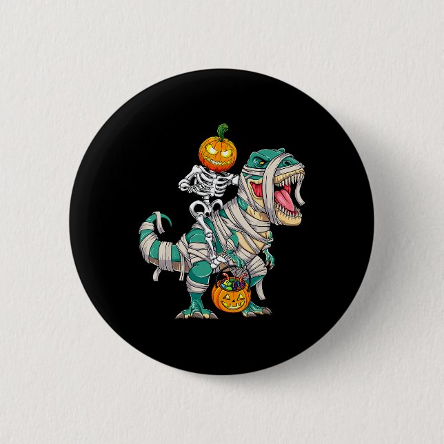 Skelett Riding Mummy Dinosaur T rex Halloween Pum Button (Vorderseite)