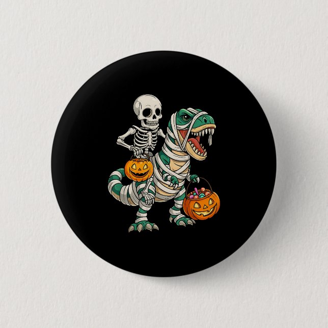 Skelett Riding Mummy Dinosaurier T Rex Kinder Jung Button (Vorderseite)